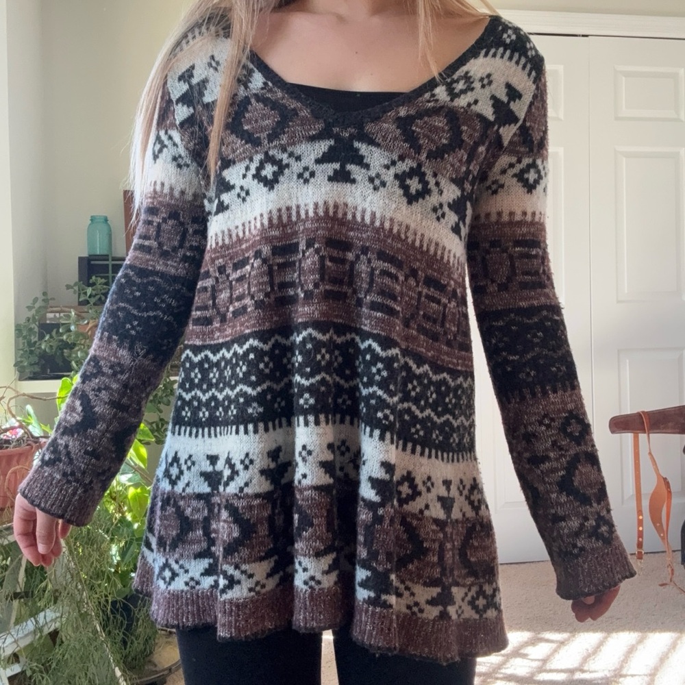 Free people fair isle cabin fever tunic‎ sweater Aztec print size small